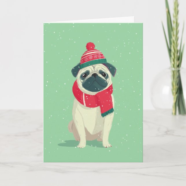 Cartão 1950 Christmas Pug (Frente)