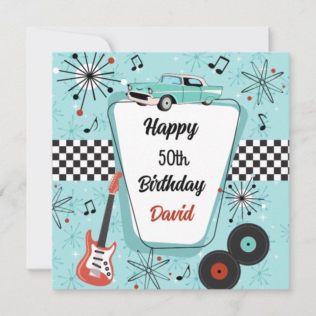 Cartão 1950's Retro Blue & Red Birthday Card (Frente)