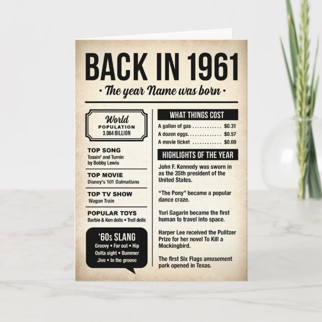 Cartão 1961 Back in the Day, 65th Birthday Card (Frente)