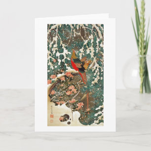 Cartão 19. 雪中錦鶏図, 若冲 Pheasant in the Snow, Jakuchu