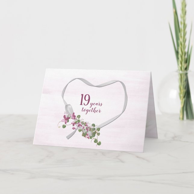 Cartão 19th Anniversary Ribbon Heart Card (Frente)