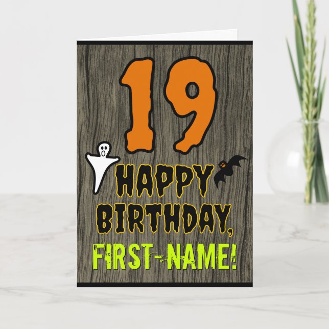 Cartão 19th Birthday: Spooky Halloween Theme, Custom Name (Frente)