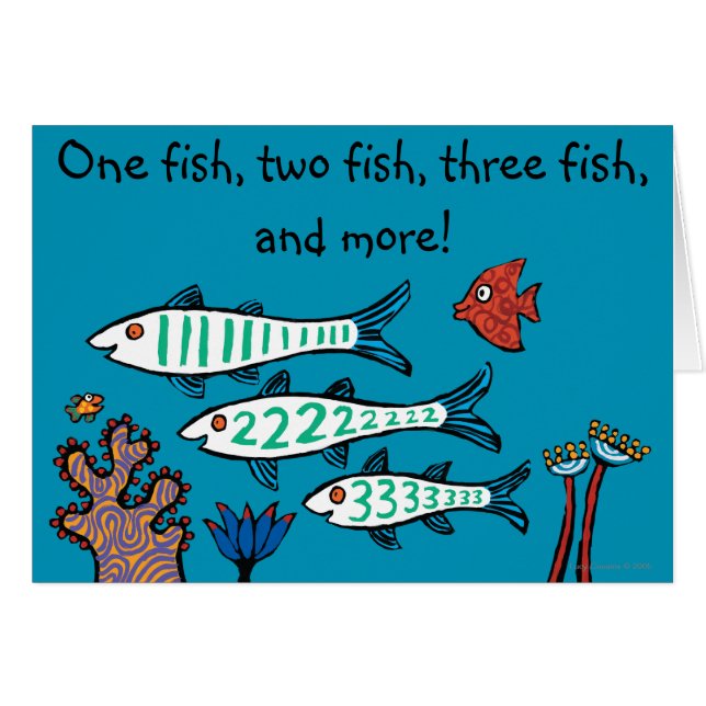 Cartão 1, 2, 3 peixes com peixes pequenos e coral (Frente Horizontal)