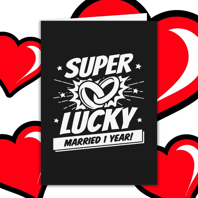 Cartão 1 ano casado com Lucky 1 rua aniversário de casame (Criador carregado)