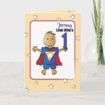 Cartão 1 Cartoon Birthday Card for Super Boy<br><div class="desc">Wish that Super Little Boy a fun 1st birthday with this card that you can personalize for him</div>
