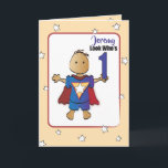 Cartão 1 Cartoon Birthday Card for Super Boy<br><div class="desc">Wish that Super Little Boy a fun 1st birthday with this card that you can personalize for him</div>