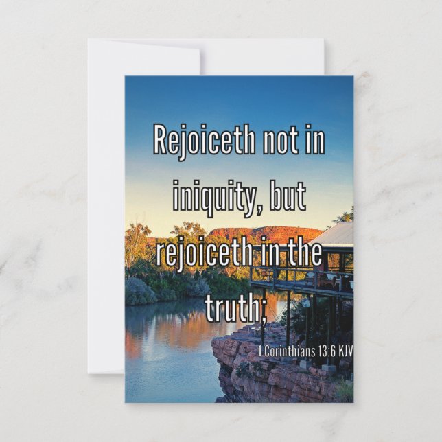 Cartão 1 Corinthians 13:6 Bíblia Escritura de saudação (Frente)