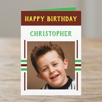 Cartão 1 foto nome personalizado aniversário castanho