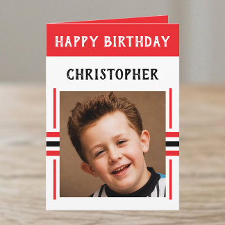 Cartão 1 foto nome personalizado aniversário vermelho
