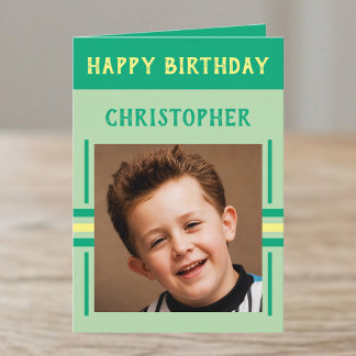Cartão 1 foto nome personalizado verde aniversário