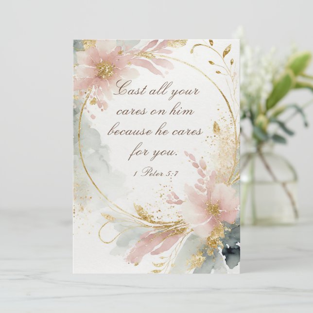 Cartão 1 Peter 5:7 Confira todas as suas preocupações com (Em pé/Frente)