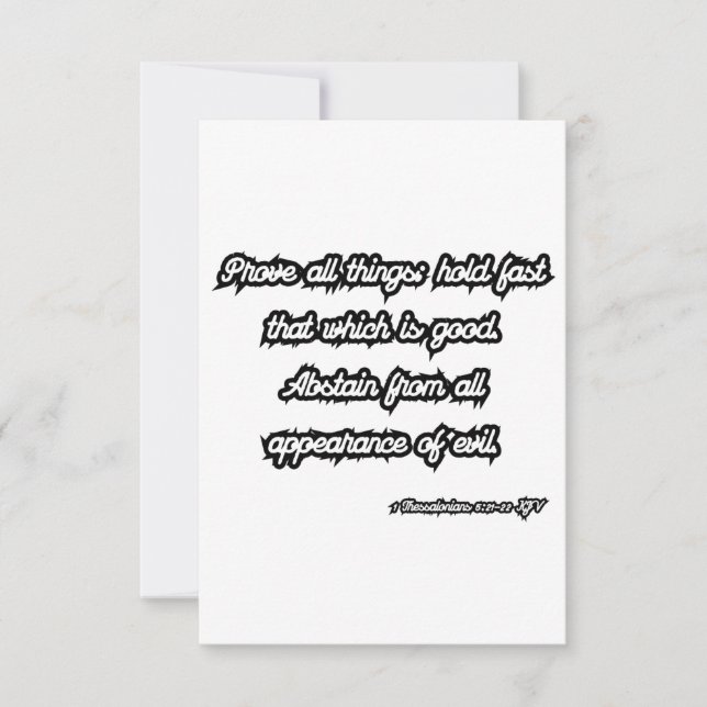 Cartão 1 Salónica 5:21-22 Saudação de Bíblia KJV (Frente)
