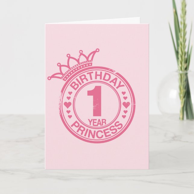 Cartão 1 year - Birthday Princess - pink (Frente)