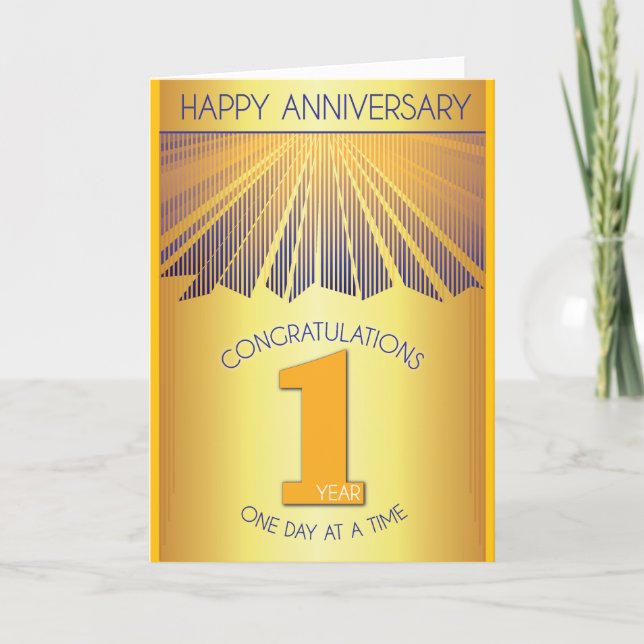 Cartão 1 Year Sober Anniversary | Golden Ray 12 Step Card (Frente)
