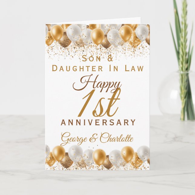 Cartão 1rua Aniversário de Casamento Filho Balão de Filha (Frente)