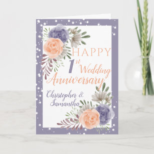 Cartão 1rua Aniversário de Casamento Púrpura Floral