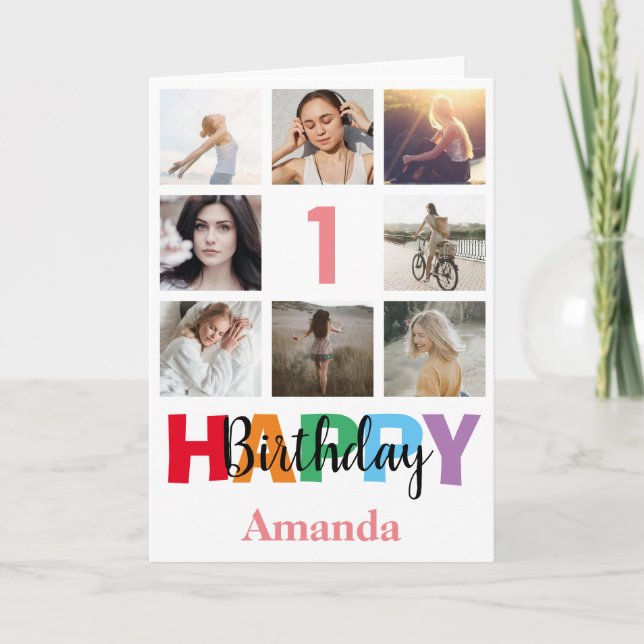 Cartão 1rua Feliz Aniversário Colagem de Fotos Moderna Ro (Frente)