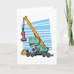 Cartão 1st Birthday 1 year Mobile Crane Dinosaur