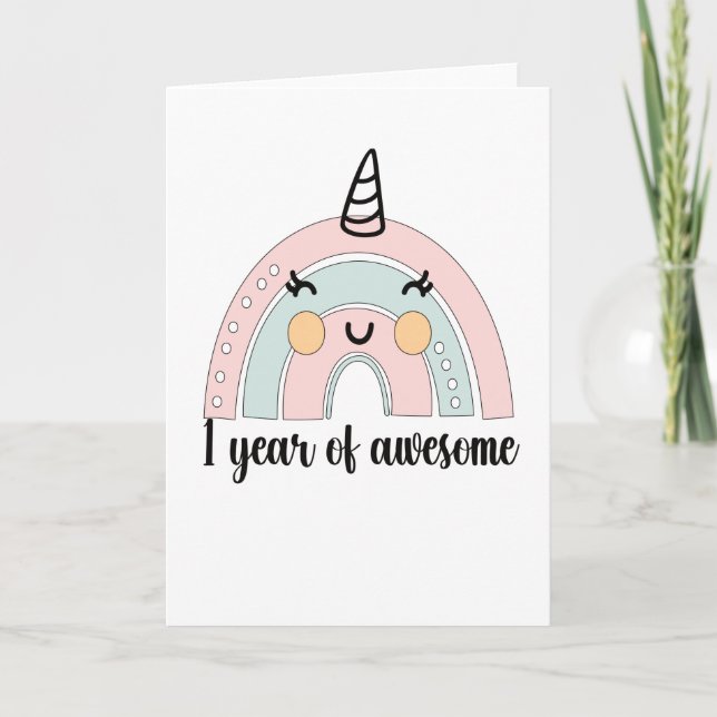 Cartão 1st Birthday Boho Rainbow 1 Year Old Unicorn (Frente)