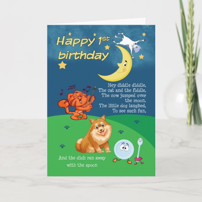 Cartão 1st Birthday Card, 1st Birthday Hey Diddle Diddle (Frente)