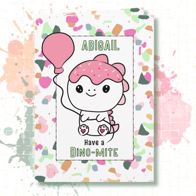 Cartão 1st Birthday Girl Dinosaur Cartoon Adorable  (Criador carregado)