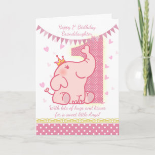 Cartão 1st Birthday Granddaughter, Pink Elephant Card