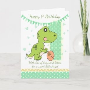 Cartão 1st Birthday green Dinosaur Card, Babys 1st Card