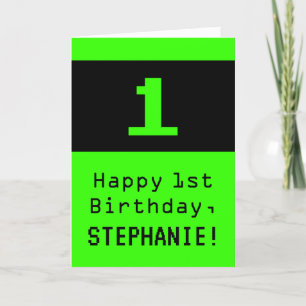 Cartão 1st Birthday: Nerdy / Geeky Style "1" and Name