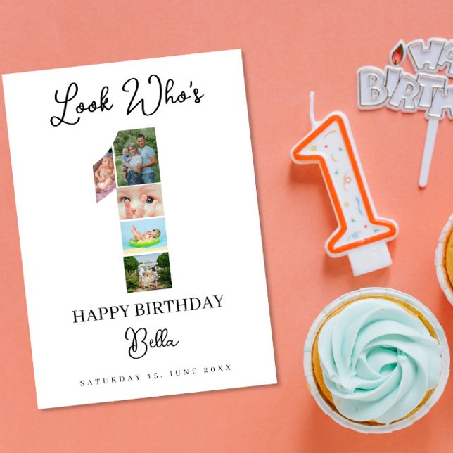 Cartão 1st Birthday Photo Collage Custom Number 1  (Criador carregado)