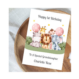 Cartão 1st Birthday Safari Leaf Animals Card