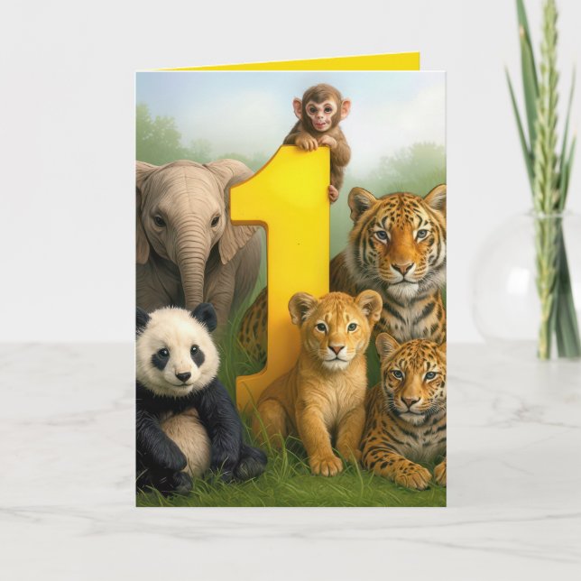 Cartão 1st Birthday Wildlife Animal Babies (Frente)
