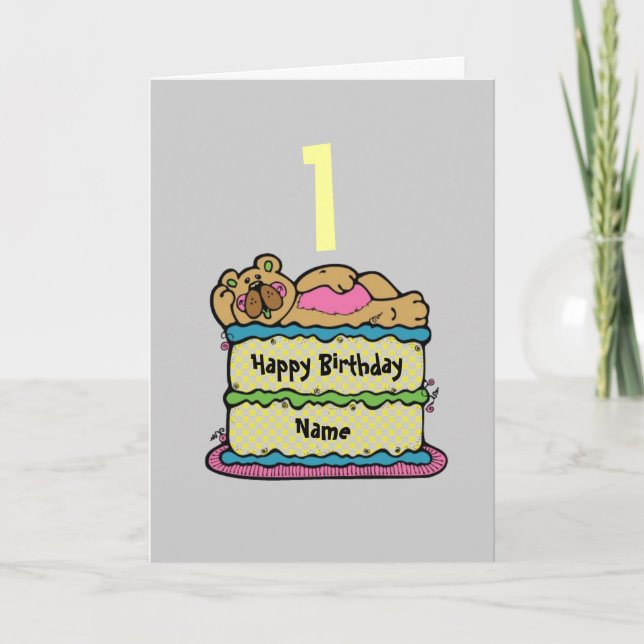 Cartão 1st First Birthday teddybear cake personalized (Frente)