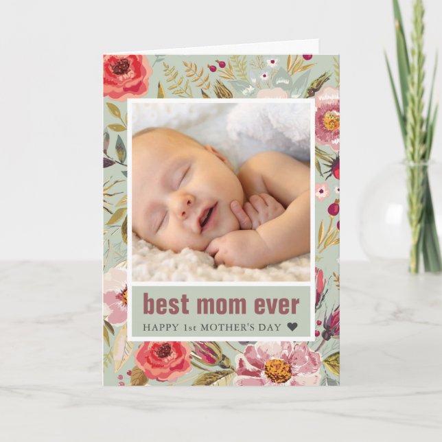 Cartão 1st Mother's Day Floral Photo Greeting (Frente)