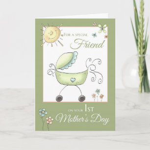 Cartão 1st Mother's Day - Special Friend - Baby Carriage