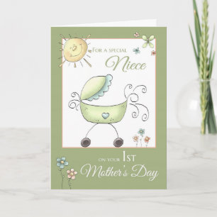 Cartão 1st Mother's Day - Special Niece - Baby Carriage