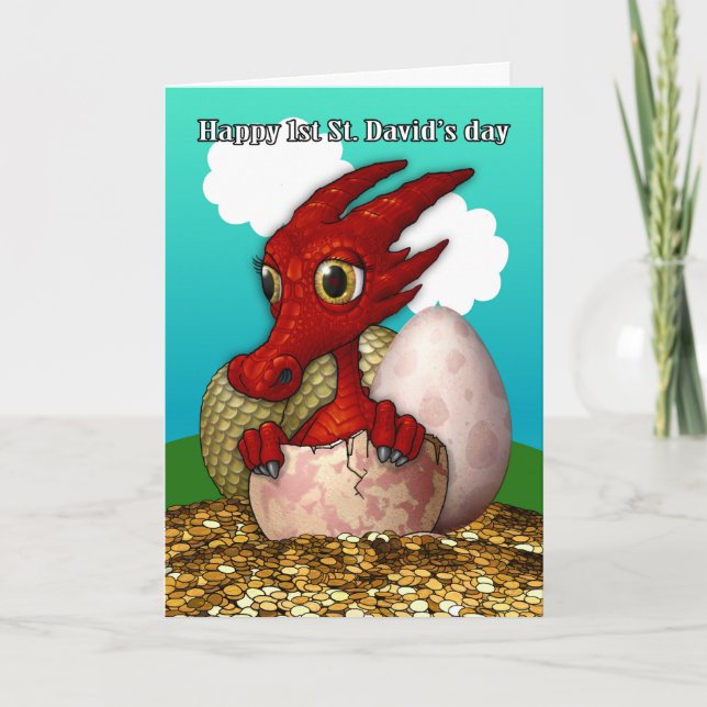 Cartão 1st Saint David's Day With Newly Hatched Welsh Dra (Frente)