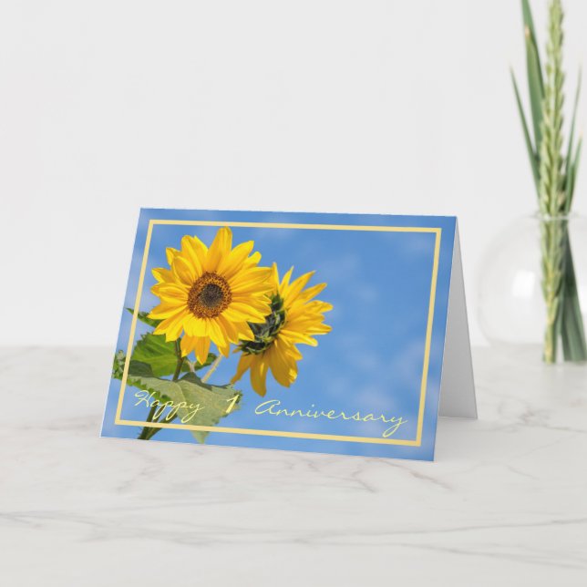 Cartão 1st Wedding Anniversary Wishes Sunflowers Elegant (Frente)