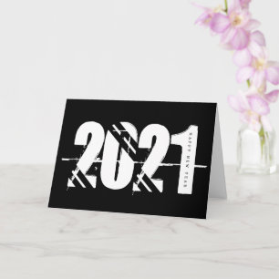 Cartão 2021 Ano Novo Preto e Branco Simples