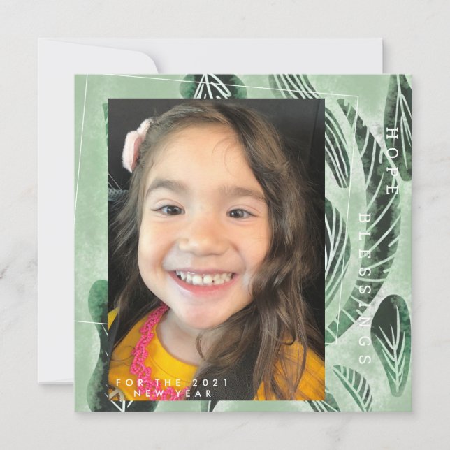 Cartão 2021 Anos novos De Planta Botânica Molhada À Mão (Frente)