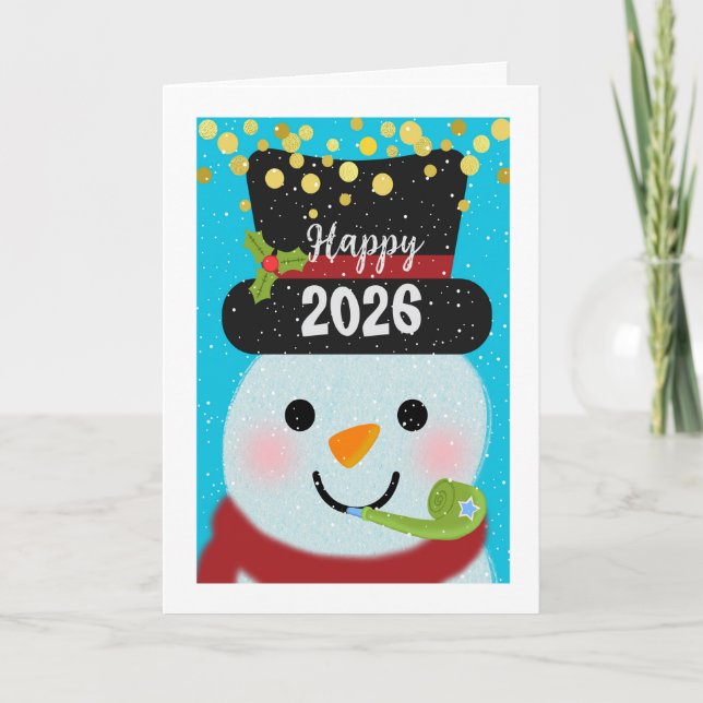 Cartão 2026 Adicione Ano Novo Snowman (Frente)