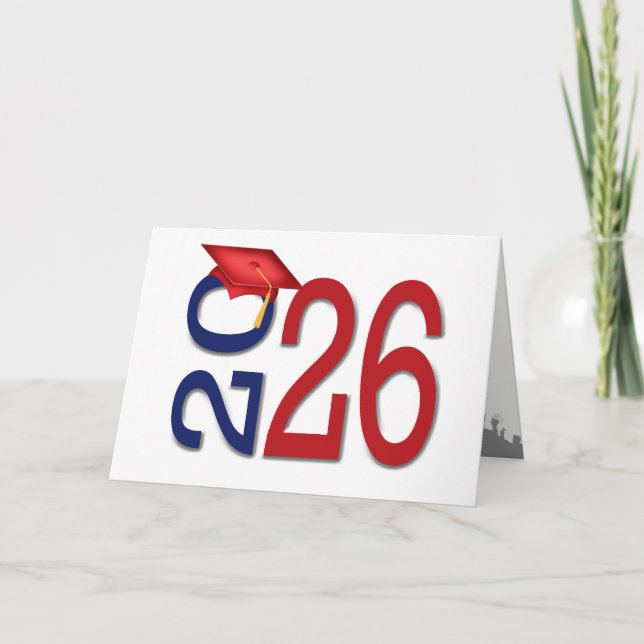 Cartão 2026 Graduation Red and Blue School Colors (Frente)