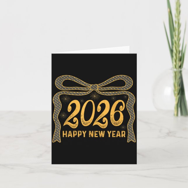 Cartão 2026 Happy New Year Bow Fireworks Celebration Desi (Frente)