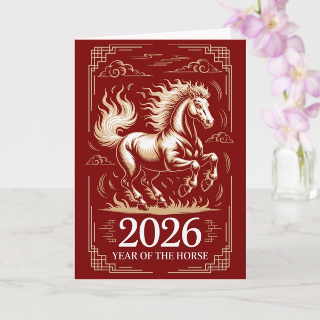 Cartão 2026 Year of the Horse Chinese Lunar (Orquídea)