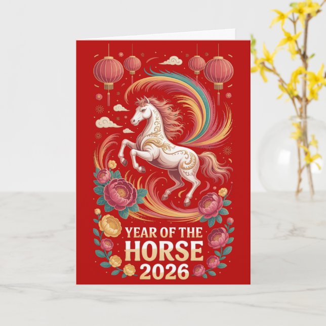Cartão 2026 Year of the Horse Greeting Card (Flor Amarela)