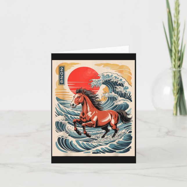 Cartão 2026 Year Of The Horse Japanese Wave Art Lunar New (Frente)