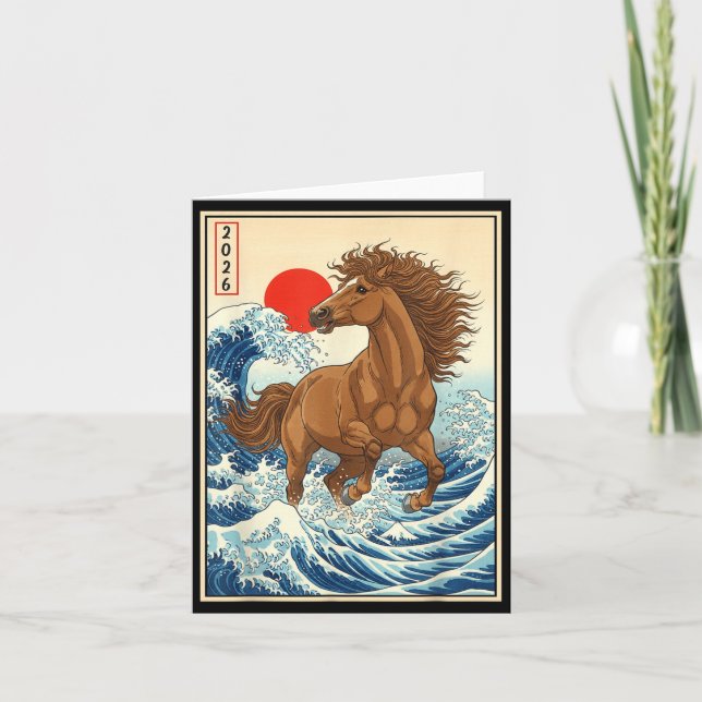 Cartão 2026 Year Of The Horse Japanese Wave Art Lunar New (Frente)