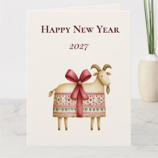 Cartão 2027 Ano do Bode Arte Popular Feliz Ano Novo