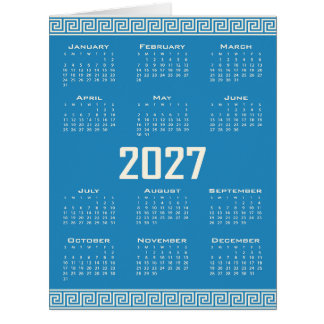 Cartão 2027 Calendar, Greek Fret, Cosmic Latte on Blue