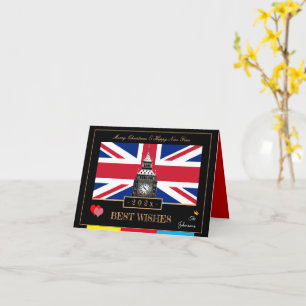 Cartão 2027 Feliz Ano Novo, Bandeira Britânica, Big Ben R
