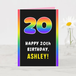 Cartão 20 Aniversário: Arco-Íris Colorido nº 20, Nome Per